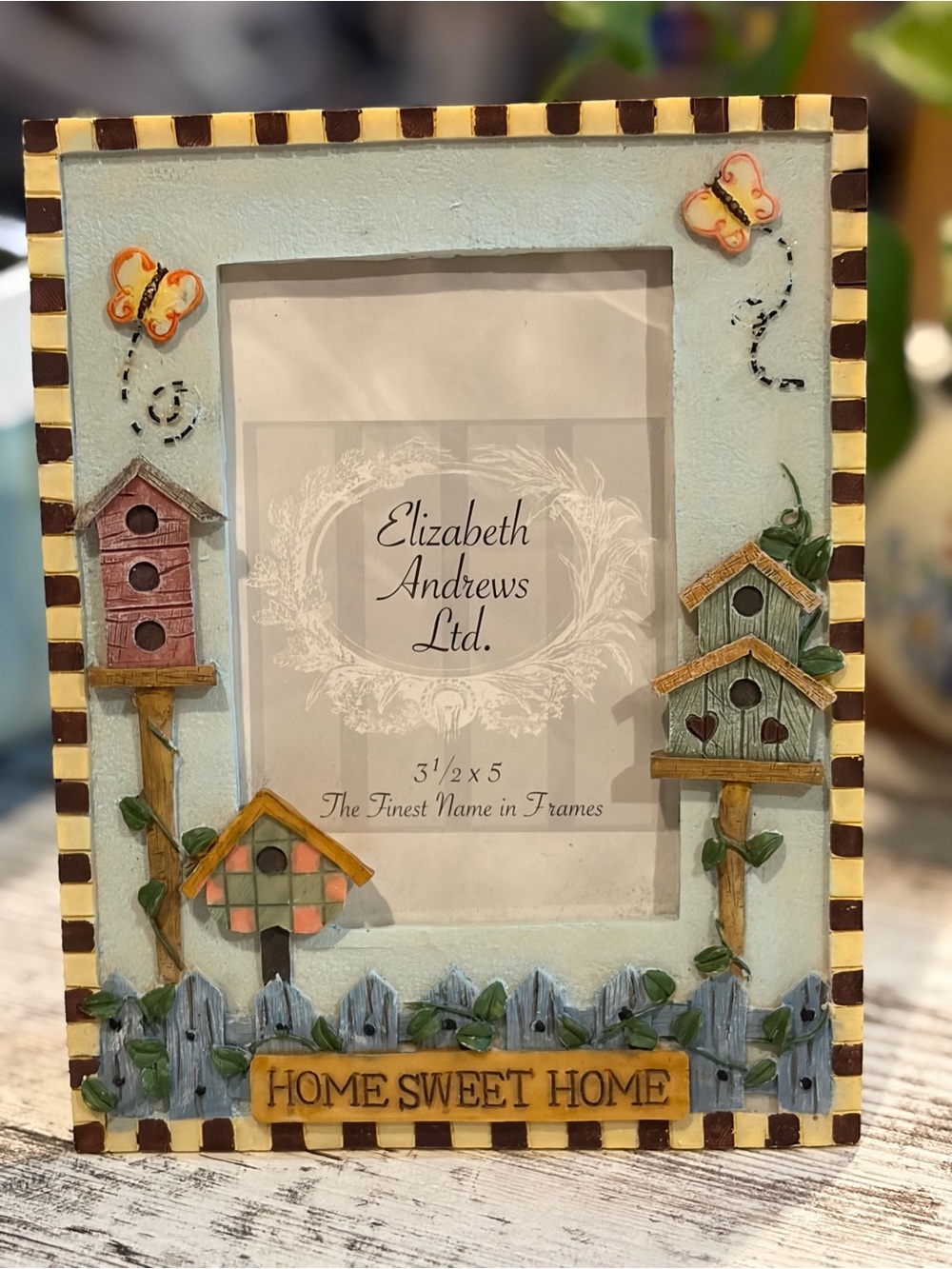 Whimsical Cottagecore “Home Sweet Home” Blue 3D Resin Birdhouse Picture Frame